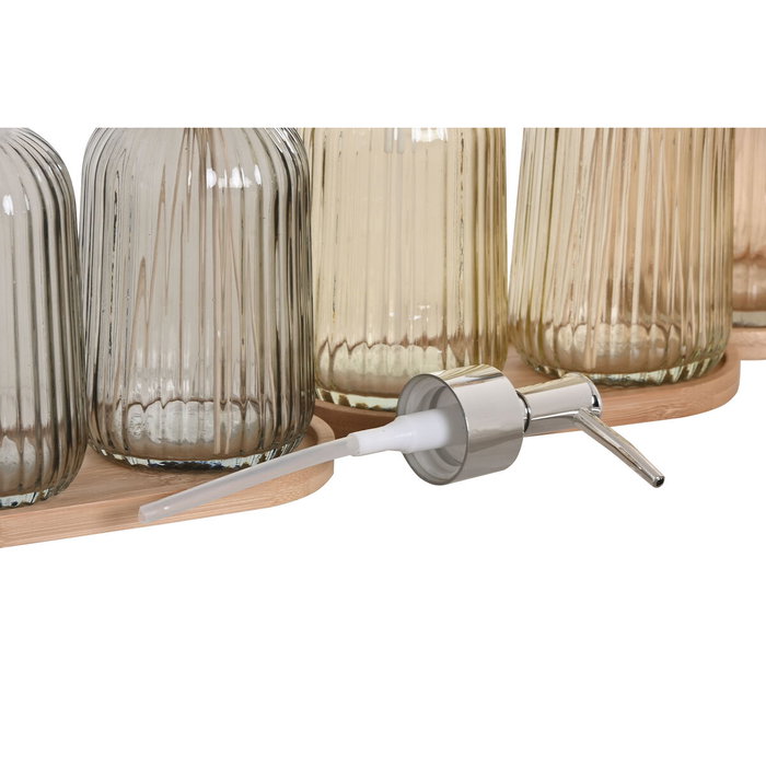 DKD Home Decor Set de 3 Accesorios de Baño de Cristal y Bambú Surtido