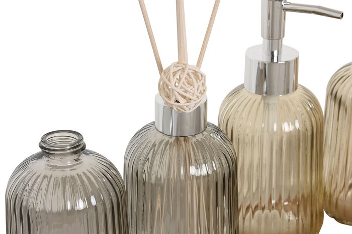 DKD Home Decor Set de 3 Dispensadores de Baño Naranja Ámbar Cristal y Bambú 350ml 16 x 8.2 x 1 cm