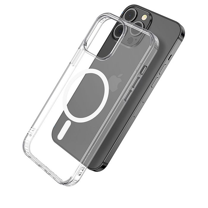 eSTUFF Funda híbrida magnética BERLIN para iPhone 14 Pro Max - Transparente, protección con borde de TPU y trasera rígida, compatible MagSafe