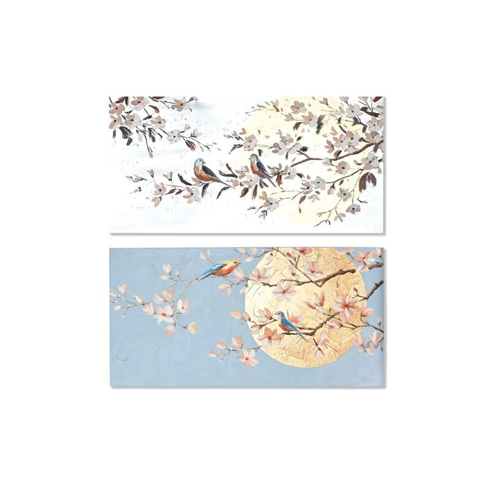 DKD Home Decor Cuadro Lienzo 120x60x3,7 Flores y Pájaros Surtido de 2 Unidades
