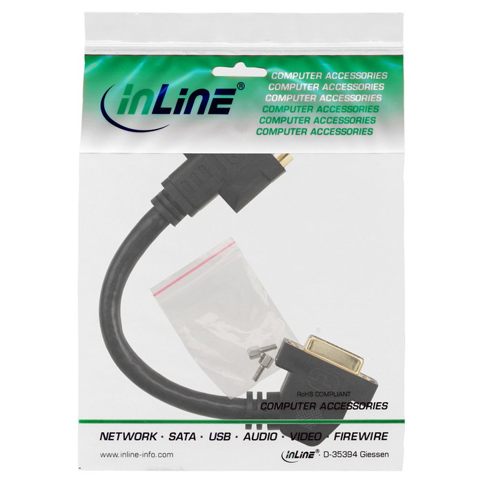 InLine Cable adaptador DVI-I 24+5 0,2 m angulado 45° Negro