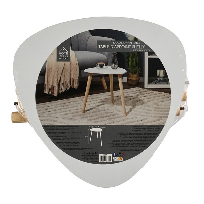 Home Deco Factory Mesa Auxiliar Triangular Shelly Blanca MDF y Pino 38.5x38.5 cm Altura 40 cm Deco