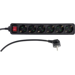 Rev Regleta de mesa de 6 tomas con interruptor negro, 1,4m