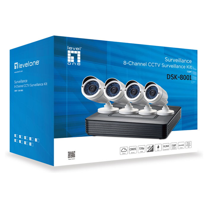 LevelOne DSK-8001 Kit de videovigilancia de 8 canales con 4 cámaras