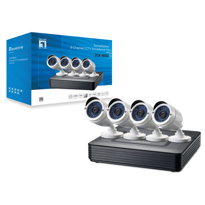 Level One DSK-8001 CCTV 8 Canales 4 Cámaras H.264 IR Visión Nocturna 30m Interior/Exterior IP66