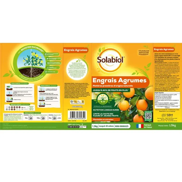 Solabiol Fertilizante Cítrico SOAGY15 - 1.5 Kg | Promueve Fructificación y Hojas Verdes