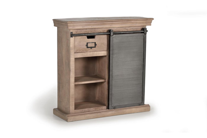 GINER Y COLOMER Consola Industrial de Madera de Mango y Metal, 2 Cajones, Color Natural