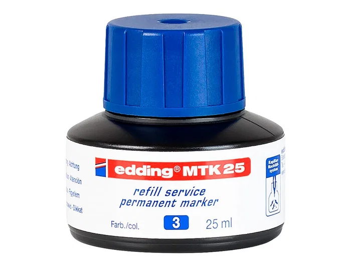Edding Tinta Recambio MTK25 para Marcadores Permanentes, Botella 25 ml, Color Azul