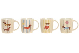 DKD Home Decor Tazas de Porcelana con Diseño de Perro, Surtido de 4, 365ml