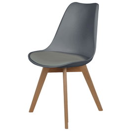 Home Deco Factory Silla COPENHAGUE Acolchada Gris Diseño Escandinavo Patas Madera Haya 49x58 cm