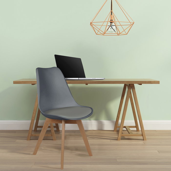 Home Deco Factory Silla COPENHAGUE Acolchada Gris Diseño Escandinavo Patas Madera Haya 49x58 cm