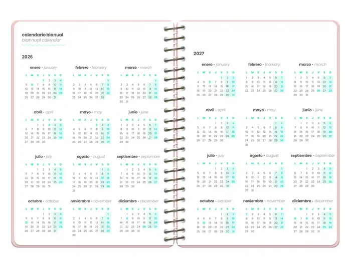 Liderpapel Agenda Escolar Fantasy 2026-2027 Espiral A6+ Semana Vista, Portada Gato, Interior Bilingüe, 80g Papel FSC