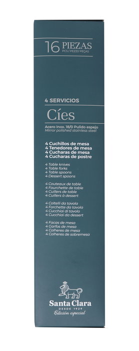 Santa Clara Cubertería Cies 16 Piezas en Acero Inoxidable, Incluye 6 Tenedores y 6 Cucharas (6 Unidades)