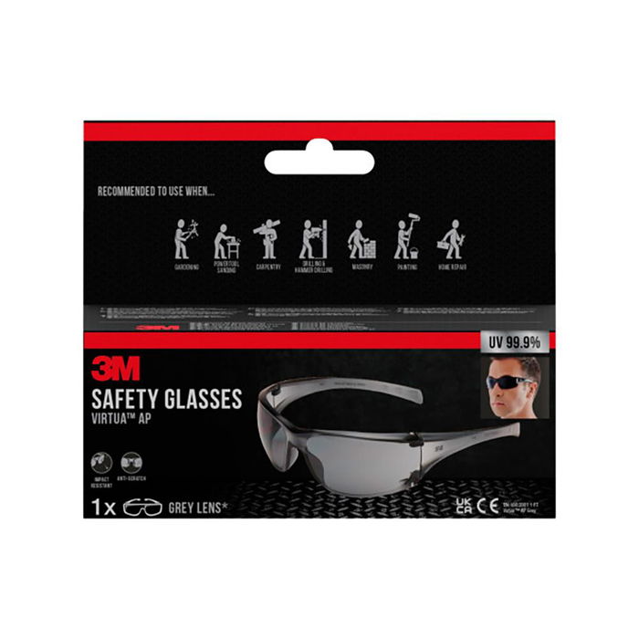 3M Virtua AP - Gafas de Seguridad con Lente Gris, Resistente a Impactos y Antiarañazos, para Uso en Exterior