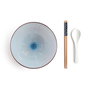 Ibili Hakata Set de Ramen - Cuenco y Cuchara de Porcelana, Palillos de Bambú - Aptos para Lavavajillas, Ideal para Sopa, Udon y Fideos