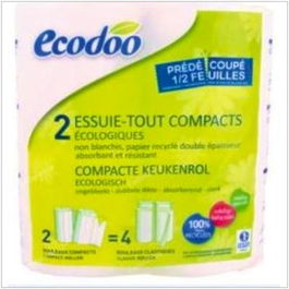 ECODOO Papel De Cocina Compacto 2Ud 100% Reciclado Absorbente Resistente Biodegradable