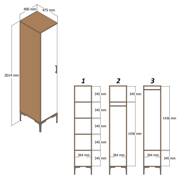 Hanah Home Armario Kumsal S Nogal 40cm Ancho x 47.5cm Alto x 201.4cm Profundo Tablero de Partículas Melamina