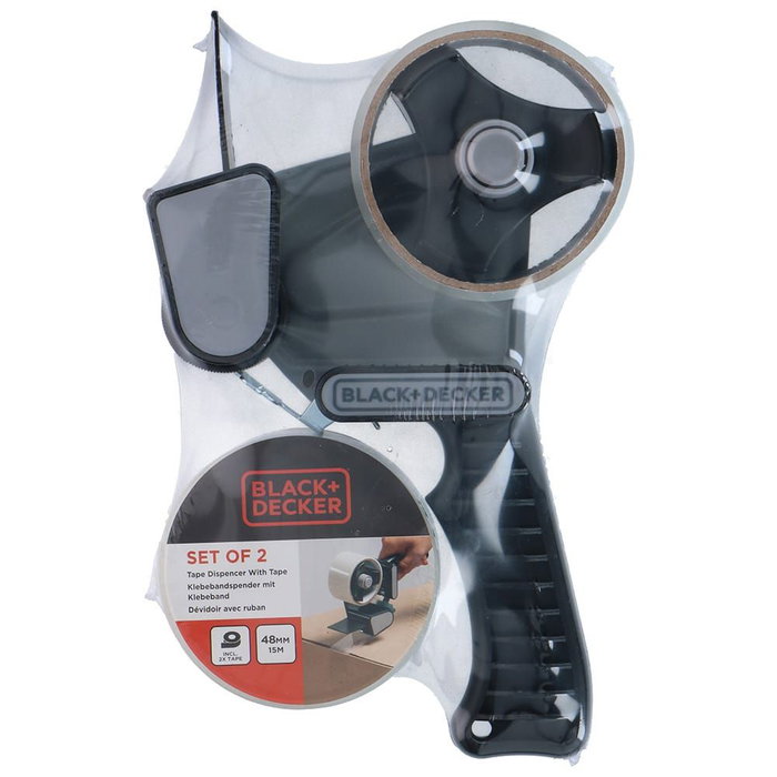 Black+Decker Dispensador de cinta de embalaje con 2 rollos 48 mm x 15 m Black+Decker Dispensador de cinta de embalaje con 2 rollos 48 mm x 15 m