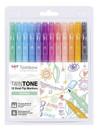 Rotulador Tombow Twintone Doble Punta Colores Pastel Estuche De 12