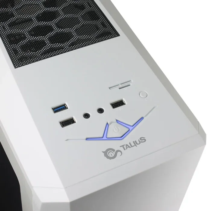 Talius Xentinel Caja Midi Tower Gaming ATX con Ventana Lateral Acrílico, USB 3.0, Iluminación LED Azul, Color Negro/Blanco