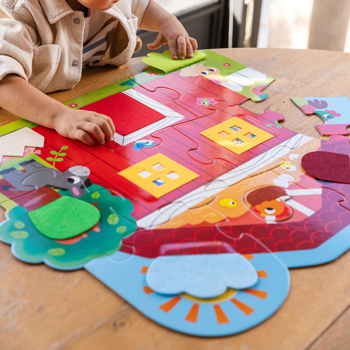 GOULA Puzzle XXL Granja Sorpresa 1110100763 - 12 Piezas con Texturas Táctiles, Juguete Sensorial Educativo para Niños +2 Años