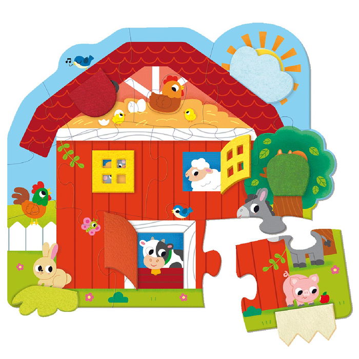 GOULA Puzzle XXL Granja Sorpresa 1110100763 - 12 Piezas con Texturas Táctiles, Juguete Sensorial Educativo para Niños +2 Años