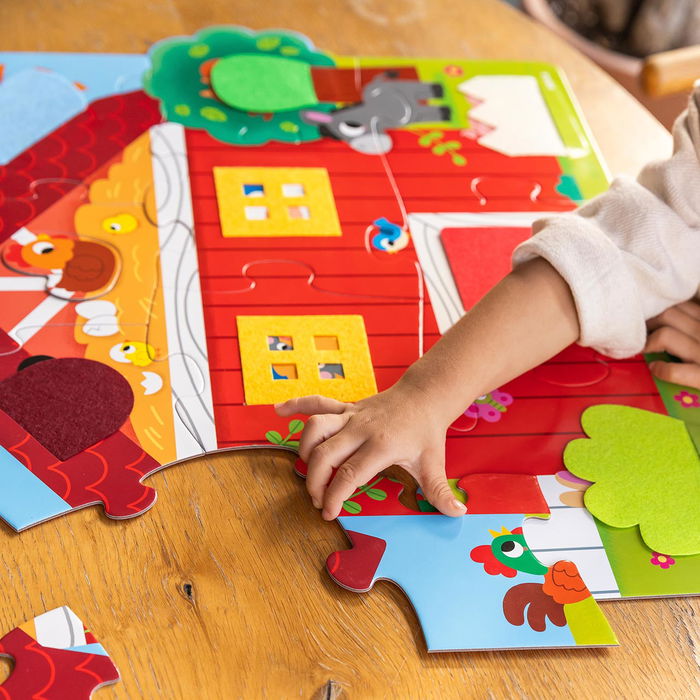 GOULA Puzzle XXL Granja Sorpresa 1110100763 - 12 Piezas con Texturas Táctiles, Juguete Sensorial Educativo para Niños +2 Años