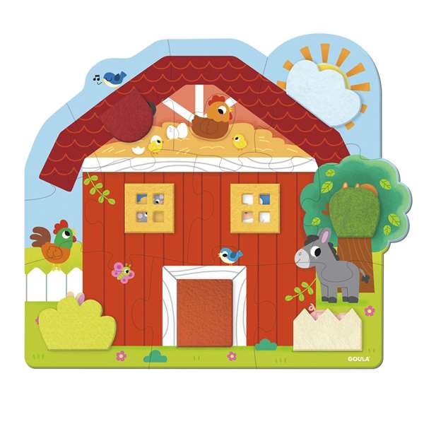 Goula Puzzle XXL Granja Sorpresa - 12 Piezas de Cartón con Solapas de Fieltro - Juguete Educativo para Niños a Partir de 2 Años