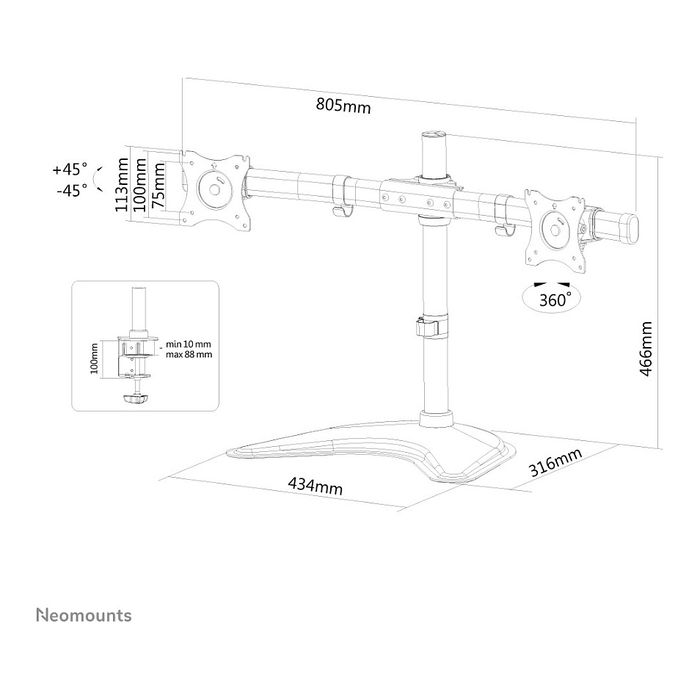 Neomounts Soporte de Mesa Full-Motion para Pantallas de 10-27" 16KG NM-D335DBLACK Negro