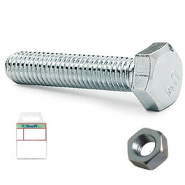 DUVER Blíster Tornillo Rosca Metal Cabeza Hexagonal DIN 933 M-8 60mm con Tuerca Cincado