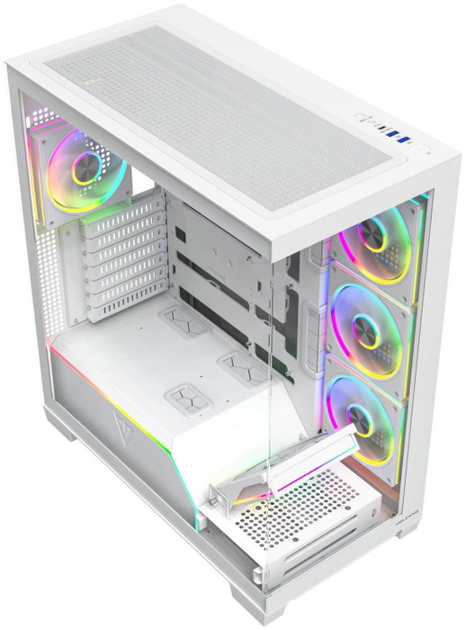 Modecom Volcano Stellar Plus ARGB 8F Midi Tower Caja PC Blanca, ATX, 8 Ventiladores ARGB, Cristal Templado