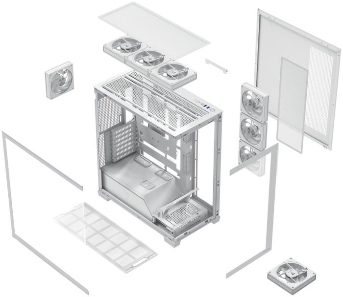 Modecom Volcano Stellar Plus ARGB 8F Midi Tower Caja PC Blanca, ATX, 8 Ventiladores ARGB, Cristal Templado
