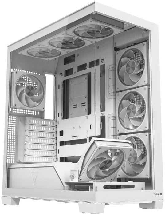 Modecom Volcano Stellar Plus ARGB 8F Midi Tower Caja PC Blanca, ATX, 8 Ventiladores ARGB, Cristal Templado