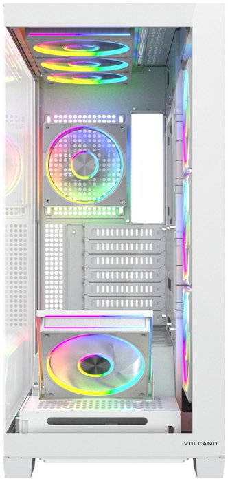 Modecom Volcano Stellar Plus ARGB 8F Midi Tower Caja PC Blanca, ATX, 8 Ventiladores ARGB, Cristal Templado