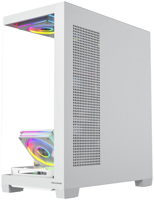 Modecom Volcano Stellar Plus ARGB 8F Midi Tower Caja PC Blanca, ATX, 8 Ventiladores ARGB, Cristal Templado