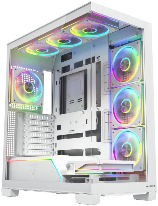 Modecom Volcano Stellar Plus ARGB 8F Midi Tower Caja PC Blanca, ATX, 8 Ventiladores ARGB, Cristal Templado