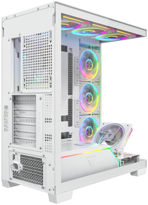 Modecom Volcano Stellar Plus ARGB 8F Midi Tower Caja PC Blanca, ATX, 8 Ventiladores ARGB, Cristal Templado