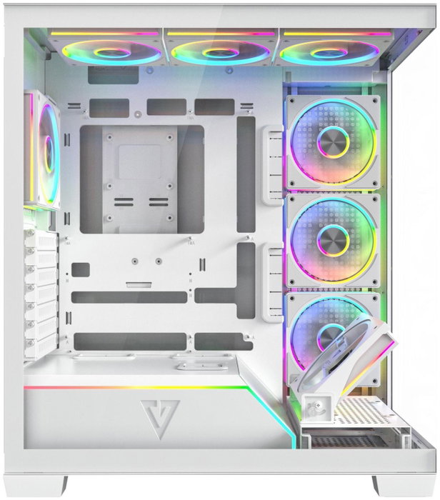 Modecom Volcano Stellar Plus ARGB 8F Midi Tower Caja PC Blanca, ATX, 8 Ventiladores ARGB, Cristal Templado