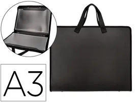 Liderpapel Carpeta Portadocumentos Polipropileno A3 Cierre Cremallera 2 Bolsillos Interiores Asa Negro