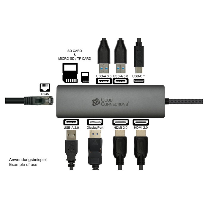 Alcasa HUB-C001A USB-C Hub 10 Puertos con 2xHDMI, 1xDP, 2xUSB 3.0 y Lector de Tarjetas, Antracita