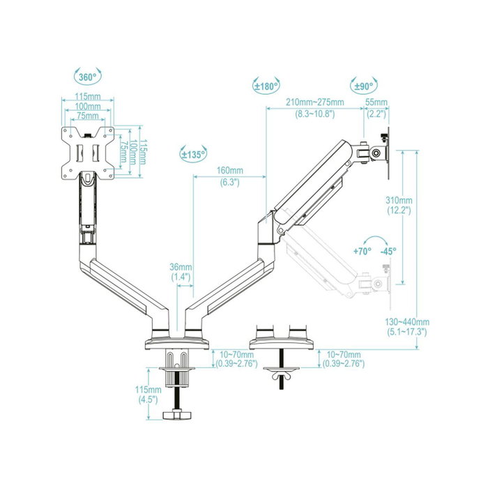 Tooq Soporte de Mesa para 2 Monitores DB1434TNR-W Blanco