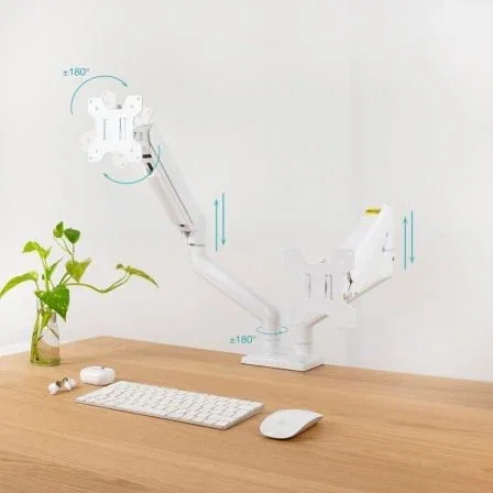 TooQ Soporte de Mesa para 2 Monitores DB1434TNR-W Giratorio Inclinable Blanco para Pantallas de 13" a 34" hasta 10kg por Brazo