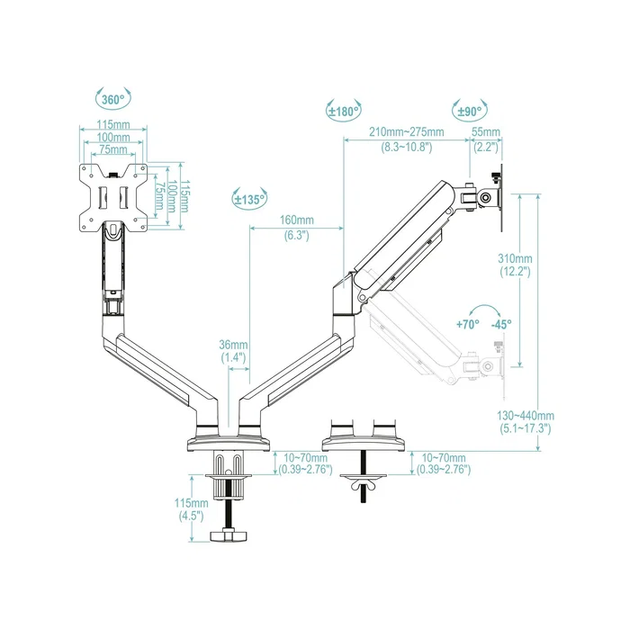 Tooq Soporte de Mesa para 2 Monitores DB1434TNR-W Blanco