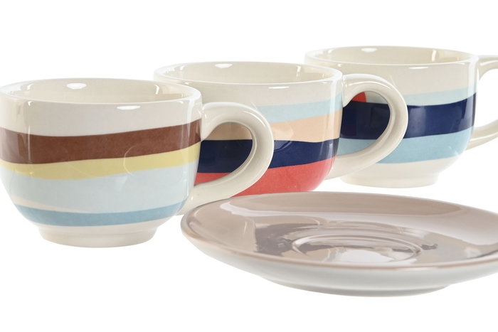 DKD Home Decor Teide 2023 Tazas de Café Tropical Colección Azul Verde Dolomita Set de 6 180 ml x 20 x 20 cm x 18 cm Apto Microondas Lavavajillas