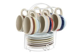 DKD Home Decor Teide 2023 Tazas de Café Tropical Colección Azul Verde Dolomita Set de 6 180 ml x 20 x 20 cm x 18 cm Apto Microondas Lavavajillas