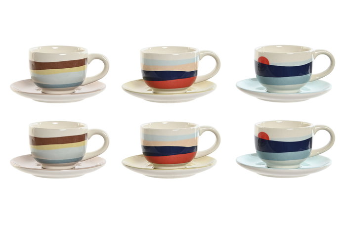DKD Home Decor Teide 2023 Tazas de Café Tropical Colección Azul Verde Dolomita Set de 6 180 ml x 20 x 20 cm x 18 cm Apto Microondas Lavavajillas