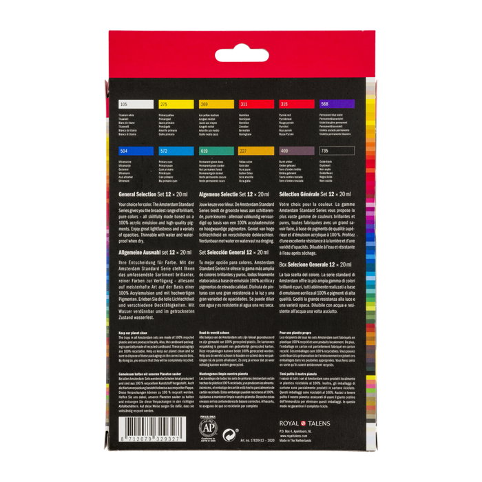 Talens Amsterdam Standard Series Set de Acrílicos Selección General 12 Tubos de 20ml
