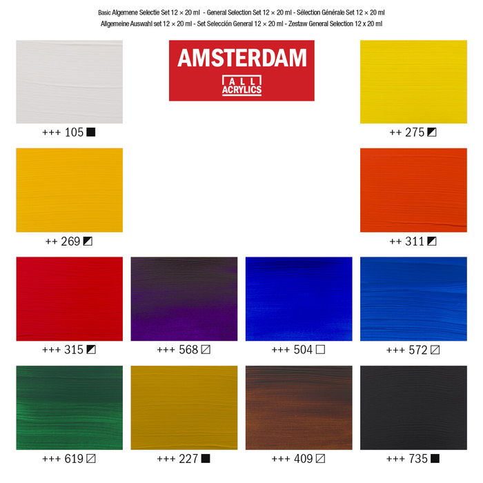 Talens Amsterdam Standard Series Set de Acrílicos Selección General 12 Tubos de 20ml