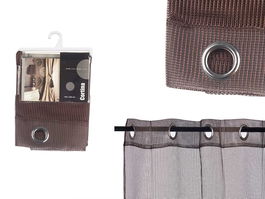 Cortina 140 x 260 cm Giftdecor con 6 Ollados, Rejilla, 100% Poliéster, Color Marrón (Set de 6)