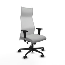 Sillón Albacete con mecanismo Sincro tapizada con Similpiel color Gris claro y malla color Blanco. Equipado con Base nailon negra, Brazos 1D y Ruedas 65mm nailon
